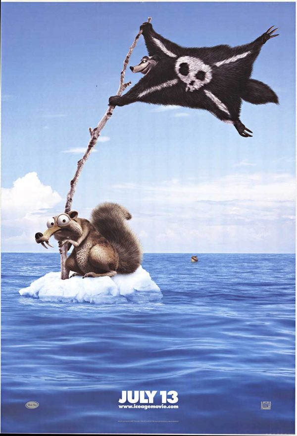 Ice Age: Continental Drift bus stop poster image showing characters on a floating ice/sea scene with a chain and a large ocean-and-sky background.