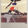 Africa — Levi Strauss Olympic Opportunity Sweepstakes vintage Olympic sport poster showing a stylized female African runner passing a relay, with an archer emerging near the African continent shape.