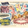 Color lithograph vintage poster titled “HOLIDAY ON ICE of 1957” showing an ice skater in pink costume center, performers and dancers, and an arcing winter-themed stage scene with “25 spectacular acts” text and “THE NUTCRACKER” imagery