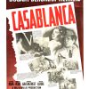 1942 Casablanca U.S. one-sheet poster, artist unknown, featuring Humphrey Bogart and Ingrid Bergman with a collage of film scenes and bold diagonal red title.