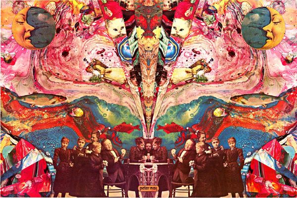 Peter Max “Midget Dream #1” 1967 original psychedelic poster with surreal figures including Saint Nicholas, cats, faces, swimming fish, and repeated mirrored elements, vibrant multicolor artwork