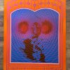 “Victor Moscoso KMPX Radio San Francisco Neon Rose #15 original 1967 psychedelic lithograph poster, featuring neon pink and blue geometric and wave patterns with mirrored figures on an orange border.”