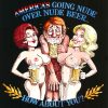 Original 1981 vintage lithograph poster for Nude Beer featuring three stylized figures with exaggerated features (red-haired woman, bearded man in burgundy suit, blonde woman) in suggestive poses holding beer glasses; gold wheat imagery; black background; tagline "America's Going Nude Over Nude Beer — How About You?"; rare advertising memorabilia