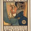 Original 1915 Conrad H. Leigh stone lithograph poster for John Gilkes & Sons wallpapers and decorations shop in Brighton, England; shows shopper and salesman in period costume; 31x47", linen-backed