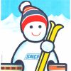 Original SNCF ski travel poster featuring a snowman mascot in a winter ski theme, mounted on acid-free archival linen.