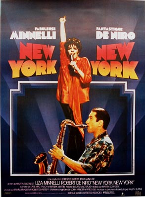Large oversize French linen-backed lithograph poster for “NEW YORK NEW YORK,” featuring Liza Minnelli and Robert De Niro, with the French poster title typography and display-ready theater artwork.