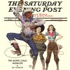 "Original 1939 Saturday Evening Post newsstand display poster by Floyd Davis: 'The Monte Carlo Massacre' by Guy Gilpatric, featuring cowboy figure with lasso and two women in Western attire, offset lithograph on linen backing, 22.25 x 28 inches"