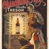 Eugene Oge Quinquina Royal antique liquor poster 1902, two figures breaking into ornate safe revealing glowing bottle, Art Nouveau stone-lithograph design with red and gold lettering