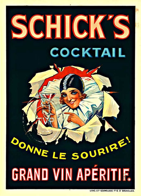 Schick's Cocktail Vintage Art Deco Poster, c. 1925 – Original French Lithograph, Large Format