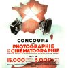 "Authentic vintage 1933 French Art Deco original poster for Touring Club de France photography and cinematography competition, featuring two cameras projecting light beams across a stylized red and white map of France with bold Art Deco typography"
