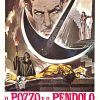 Original Italian vintage movie poster for The Pit and the Pendulum (“Il Pozzo e Il Pendolo”) (1975), featuring a dramatic Gothic scene with a hooded figure and a large circular pendulum/metal mechanism motif above, with bold Italian title text at the bottom; described as linen backed in very good condition and ready to frame, size 39” x 54.75”.