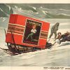 Rare original vintage French lithograph by Marcellin Auzolle featuring Leonetto Cappiello's Thermogene heating pad design on a red wagon pulled by wolves through snowy Alpine peaks, c. 1925. Archivally mounted, linen-backed original poster.