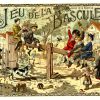 Orignal Jeu de la Bascule full chromo lithgraph 1900 linen backed game of the see-saw vintage poster