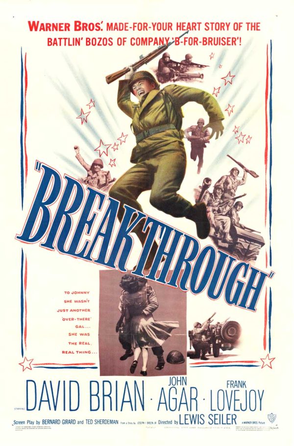 Breakthrough 1950 original one-sheet movie poster, John Agar World War II film, linen backed lithograph