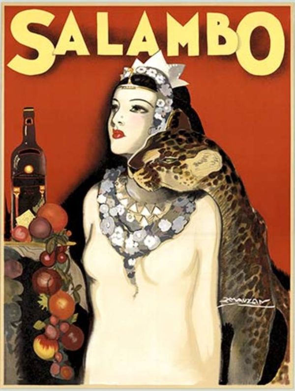Mauzan Salambo lithograph poster featuring original 1920s art deco design printed on fine cotton rag paper, vibrant colors, professional conservation mounted, original Achille Mauzan artwork