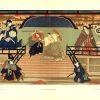 Stone-lithograph theatrical poster, 1897: Utagawa Yoshiiku's Japanese theatrical scene featuring performers in traditional stage dress on an elevated platform, celebrating Japanese kabuki or theatrical performance aesthetics, published by G. Boudet Éditeur as part of Les Affiches Étrangères Illustrées collection on fine vellum paper; rare East-West artistic exchange document showcasing Japanese theatrical tradition interpreted for European audiences through Yoshiiku's ukiyo-e-influenced chromolithographic masterwork.