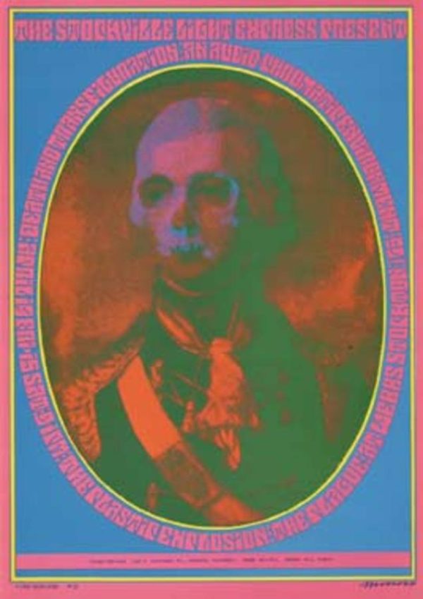 Victor Moscoso Death & Transfiguration Neon Rose #13 original 1967 lithograph concert poster featuring a psychedelic design, for The Plastic Explosion and The Plague at Webb's Stockton, dated Apr 14, 1967.”