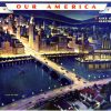 Horizontal, 1943, Our American poster with night time view of a city with new electricity