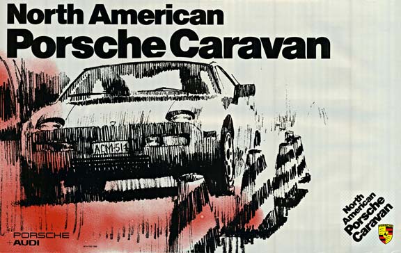 Rare original Porsche factory “North American Porsche Caravan” poster in 1974 period horizontal offset-lithograph format