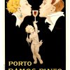 Art deco man and woman kissing a glass or port held high by a cherub. Linen backed, with tax stamp on the bottom, fine condition authentic original vintage poster