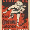 1890s French wrestling poster by Georges Redon showing two wrestlers grappling in a bold red composition