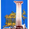 Georges Mathieu original 1971 Greece travel poster for Air France; modernist interpretation of Athens Parthenon with stylized white columns and geometric architectural elements against rich Mediterranean blue background; bold graphic design, linen-backed lithograph in excellent condition
