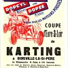 French circa 1960 karting poster for Coupe d’Eure-et-Loir at Boisville-la-Saint-Père, original color lithograph featuring red illustrated go-kart driver with bold typography and HAFA motor oil branding.