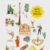 Mexico País de Maravillas travel poster featuring folkloric scenes including Danza de los Voladores, mariachis, pyramids, and traditional crafts in colorful mid-century style