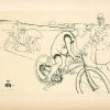 1950 Henri Toulouse-Lautrec Michael Book Plate XXIV lithographic print depicting a cyclist racing on a track with two figures observing, one holding a stopwatch, rendered in minimal dark green linework