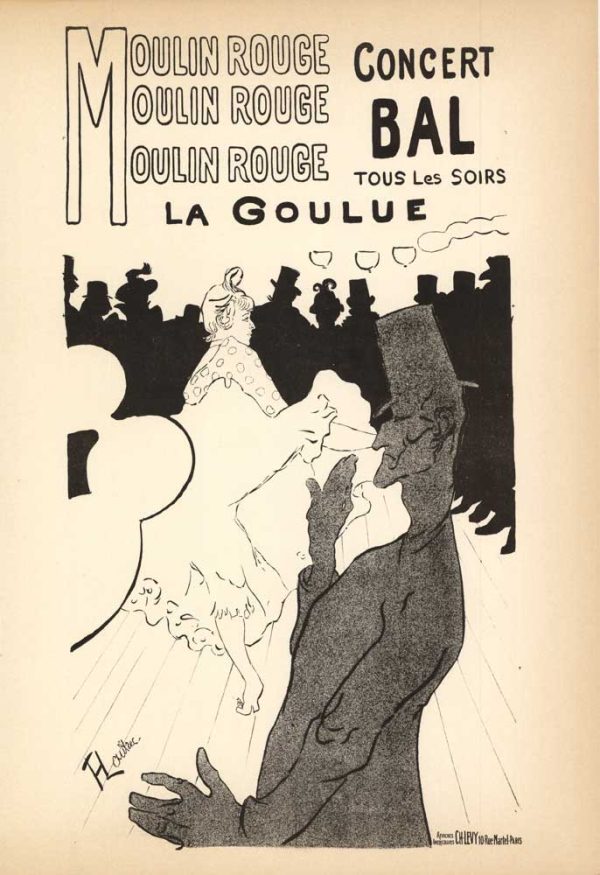 Henri de Toulouse-Lautrec Bal du Moulin Rouge 1952 lithograph black plate showing dancers and crowd silhouettes with La Goulue