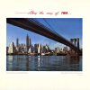 New York skyline and Brooklyn Bridge TWA travel poster with river view and mid-century cityscape