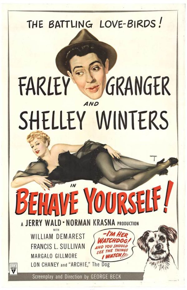 Original Behave Yourself 1951 US one sheet movie poster Vargas pin up Shelley Winters reclining illustration