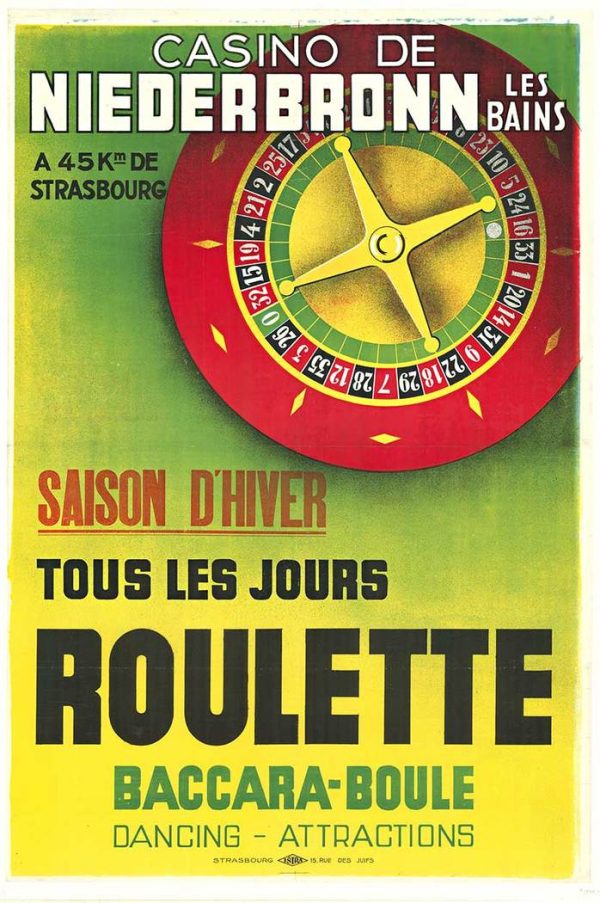 A graphic design shows a roulette wheel at an angle with bold French text reading “Saison d’hiver” and “Tous les jours roulette” against a green background.