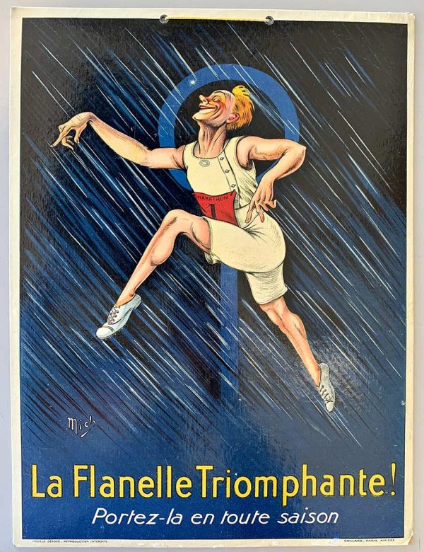 La Flanelle Triomphante poster by Mich showing animated male figure in Art Deco style