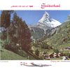 Photographic-style poster of the Matterhorn above Zermatt with chalets in a green valley and a small TWA Constellation graphic along the bottom.