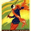 1929 Le Golf de Font-Romeu poster by Leonetto Cappiello featuring a stylized female golfer in red and blue against rolling green hills, French railway travel advertisement