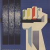 1968 Soviet weightlifting poster for European Championship in Leningrad, original Russian lithograph featuring stylized hand gripping barbell in geometric modernist design on blue background.