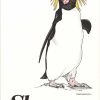 Stylized illustration of a rockhopper penguin with yellow crest standing against a plain background, created for a Skansen museum poster.