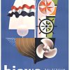 1958 HISWA Amsterdam poster with stylized boat, sail, compass star, and ship wheel in geometric modernist design