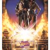 Original, 1991 U.S. one-sheet Raiders of the Lost Ark 10th Anniversary poster featuring Indiana Jones and Marion before a glowing Ark with surrounding character montage and fiery background.