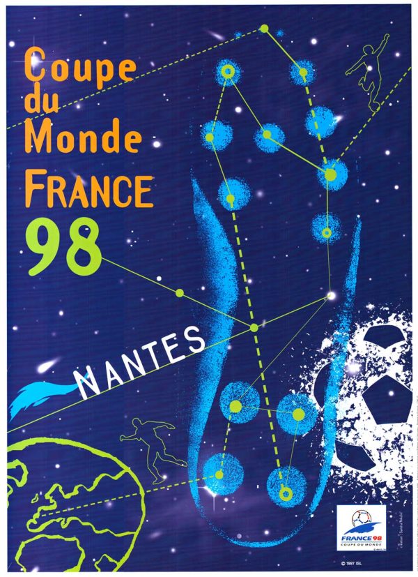 France 98 Nantes World Cup poster with constellation design and stylized soccer ball