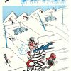 Satirical ski poster showing prisoner skier and Soviet-themed mountain scene, Ski Free in Siberia by Irv Isaacson