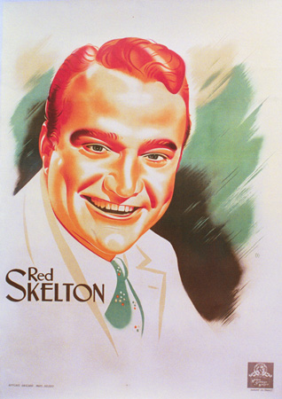 Original vintage Red Skelton portrait poster featuring a colorful illustrated close-up of the comedian smiling in a suit