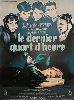 Le Dernier Quart d’Heure original French movie poster with blue and gray lithographic design featuring dramatic character portraits, linen backed