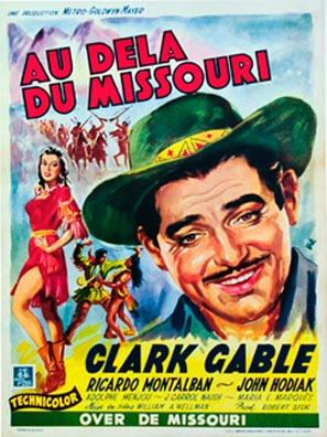 Original Clark Gable Across the Wide Missouri poster 1951 Belgian release MGM lithograph featuring cowboy portrait and frontier scenes, linen backed