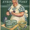 1940 American newsstand poster for The Saturday Evening Post featuring Albert W Hampson illustration of a baker decorating a St Patrick’s Day cake for policemen, offset lithograph, linen-backed vintage advertisement