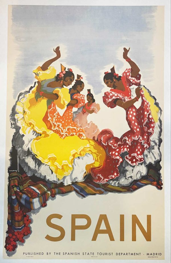 spanish travel poster, jose morell, lithograph, linen backed original