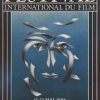 Original 1988 Cannes Film Festival poster featuring a stylized face formed from flowing film strips on a deep blue background, French format, linen backed