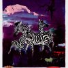 Otto Nielsen original 1950s SAS Africa Zebras lithograph poster; two zebras silhouetted against deep evening sky with propeller aircraft in distance and glowing African landscape—Scandinavian Airlines System travel poster, linen-backed mint condition, nocturnal scene with rich color palette