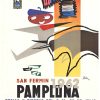 Pamplona, running of the bulls, original poster, Picasso style, 1960s, linen-backed, original poster